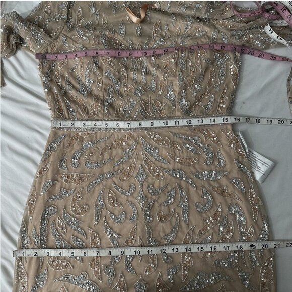 NWT $598 Mac Duggal [ 10 ] Beaded Long Sleeve Evening Gown in Mocha‎ #Q755 - Picture 4 of 15